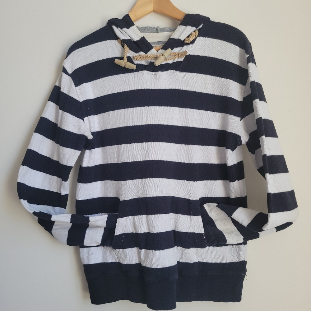 Zara Striped Navy and White Hoodie